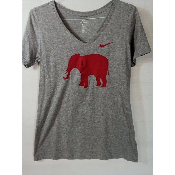 Women's Gray  Nike Tee Roll Tide Elephant V-neck Size Large - Picture 1 of 13
